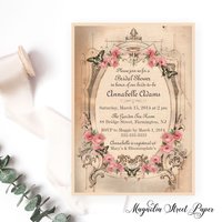 Vintage Shabby Bridal Shower Invitation, Pink / Blush Roses