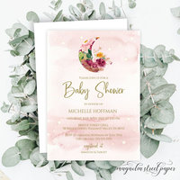 Celestial Baby Shower Invitation, Pink and Gold Moon and Stars