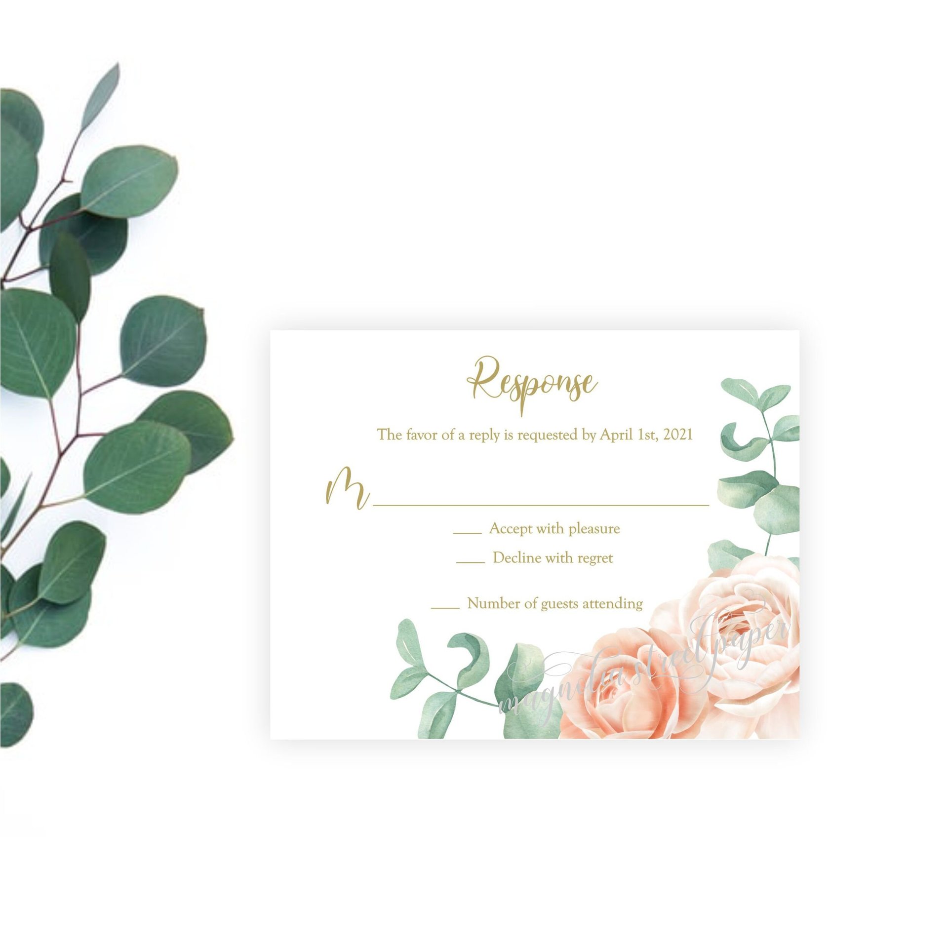 Blush and Beige Floral Wedding Invitation, Watercolor Eucalyptus Greenery Suite, Modern Botanical, Printable or Printed, P1