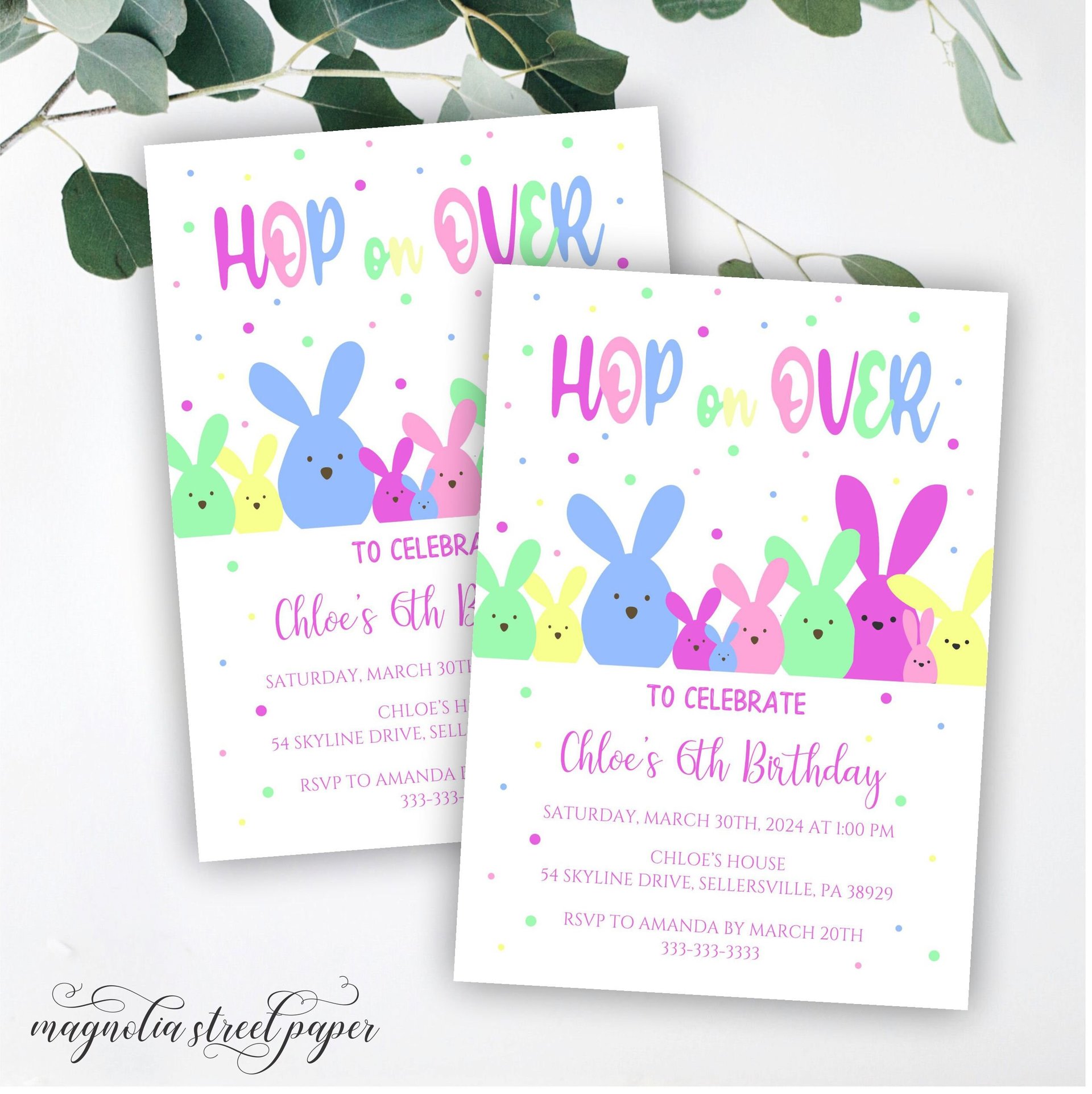 Easter Birthday Invitation, Hop On Over to Celebrate