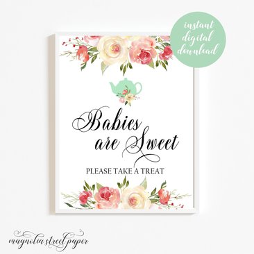 Printable Babies Are Sweet Sign, Baby Tea Blush Floral Baby Shower Favors Sign