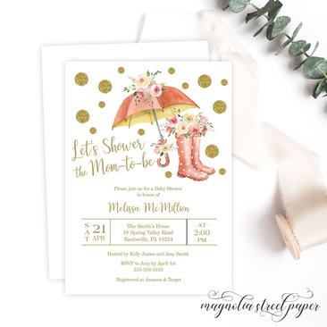 Umbrella Baby Shower Invitation, Shower the Mom-to-Be