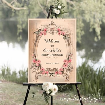Shabby Vintage Bridal Shower Welcome Sign, Elegant and Romantic