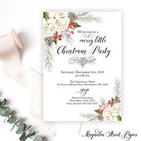 Elegant Winter Pine and Holly Christmas Party Invitation