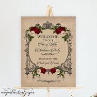 Christmas Party Welcome Sign, Elegant Merry Little Party Signage