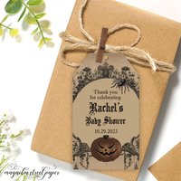 Halloween Baby Shower Favor Tags, Spooky Goth Thank You Tags
