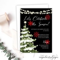 Pine Tree and String Lights Christmas Party Invitation
