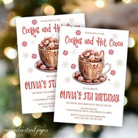 Cookies and Hot Cocoa Birthday Party Invitation, Kids Winter Birthday Invite
