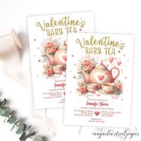 Valentine's Baby Tea Shower Invitation, February Baby Girl Shower