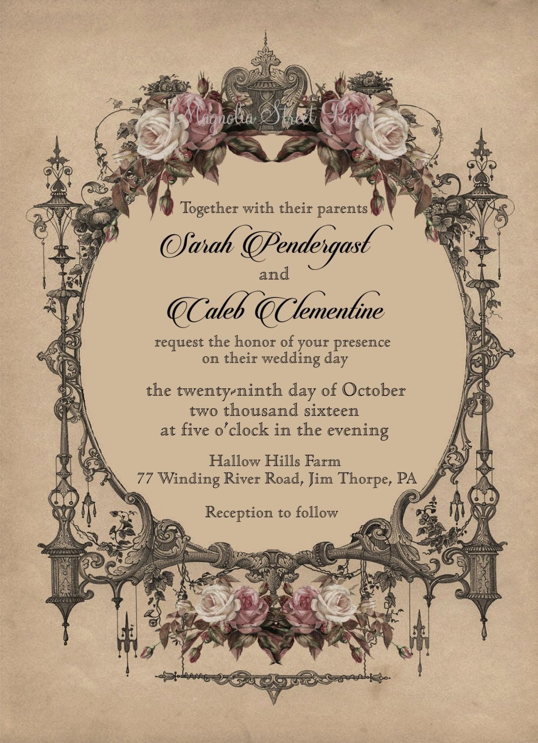 Elegant Vintage Goth Wedding Invitation