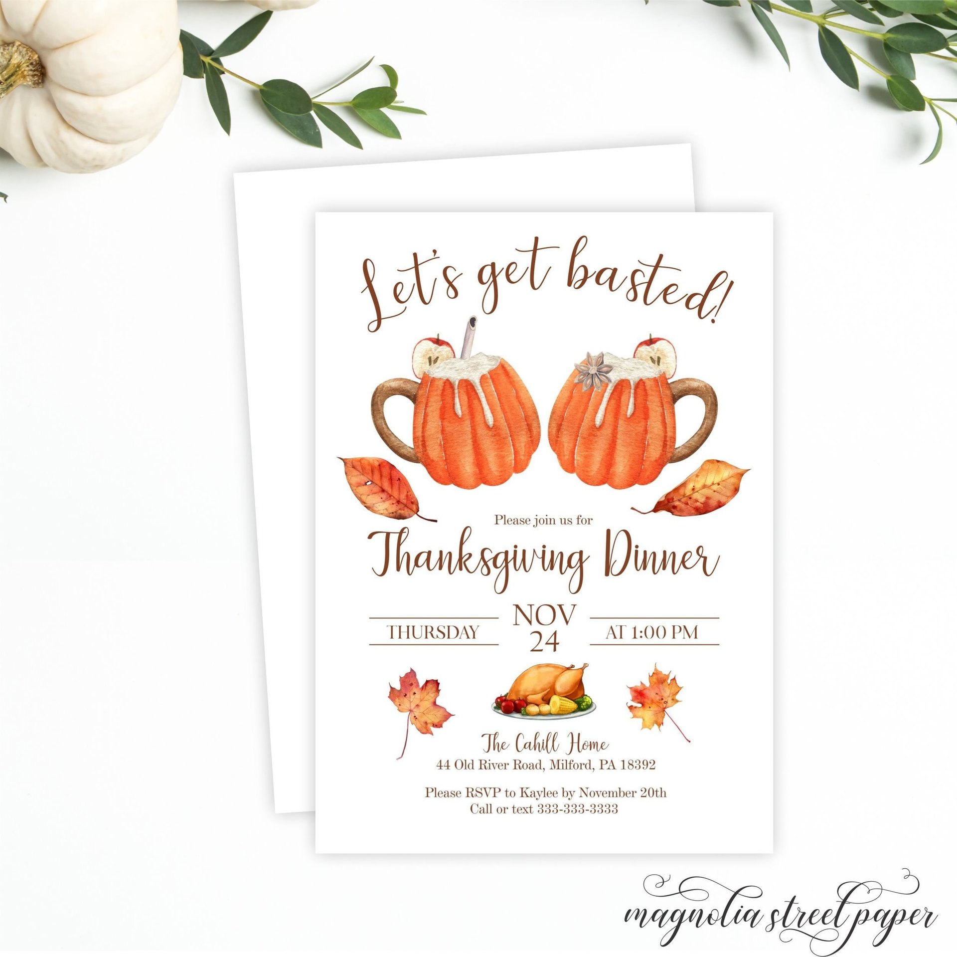 Funny Thanksgiving Invitation, Let's Get Basted Turkey Day Invite
