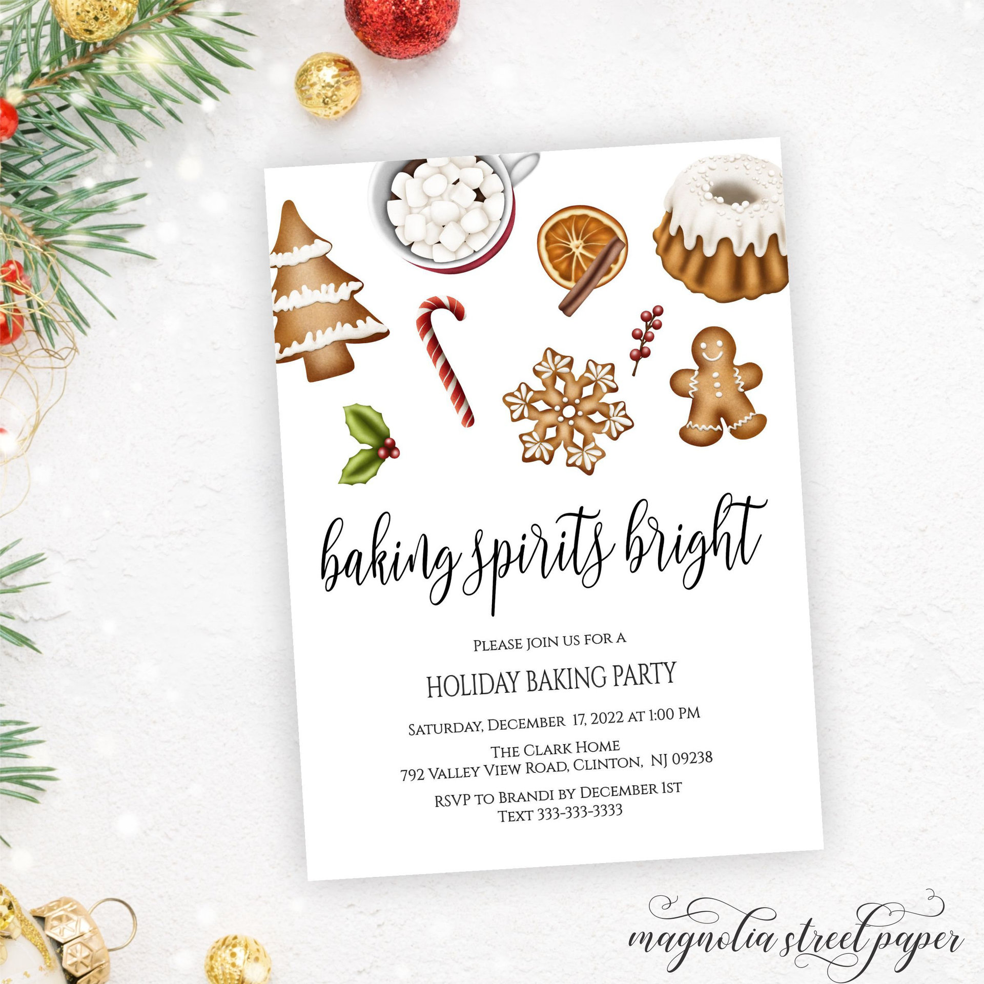 Baking Spirits Bright Party Invitation, Cookie Exchange Party