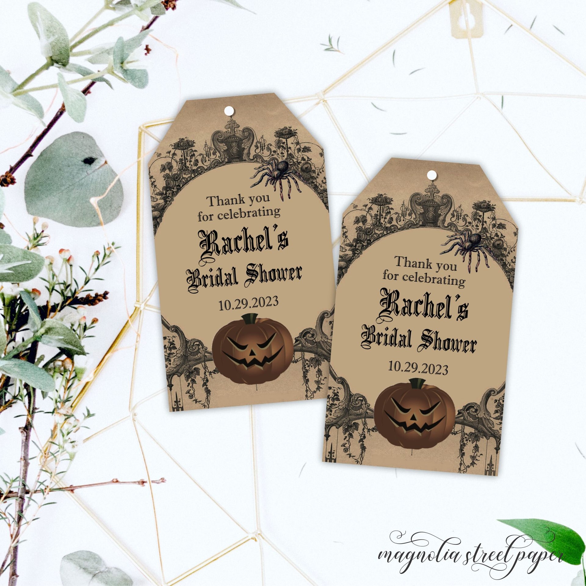 Halloween Bridal Shower Favor Tags, Spooky Goth Thank You Tags