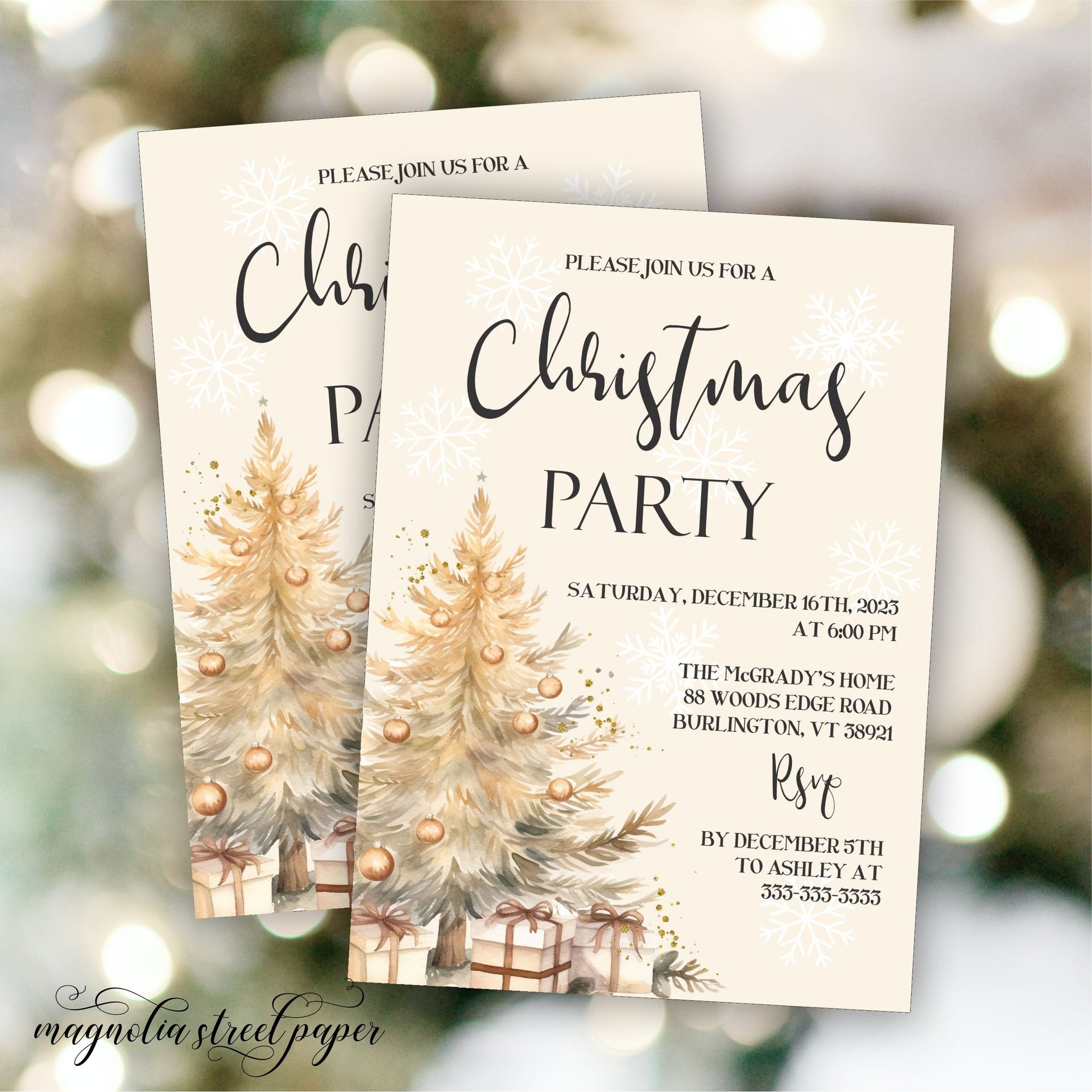 Elegant Christmas Party Invitation, Neutral Colors