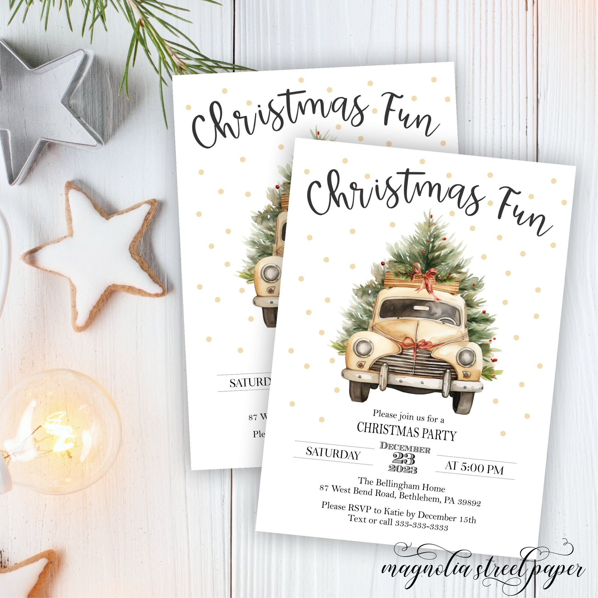 Christmas Party Invitation, Vintage Truck With Tree