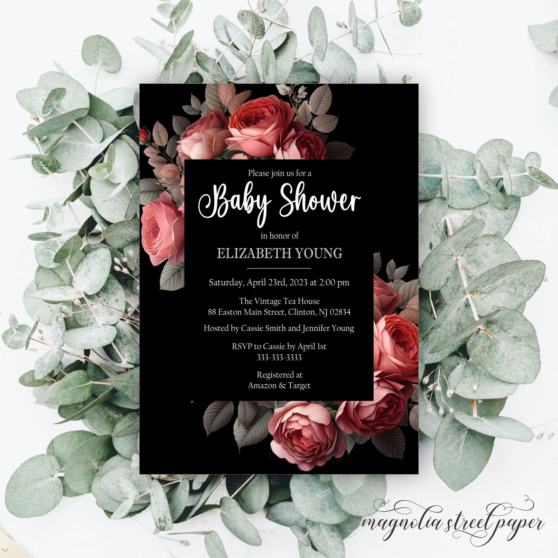 Elegant Red and Black Baby Shower Invitation