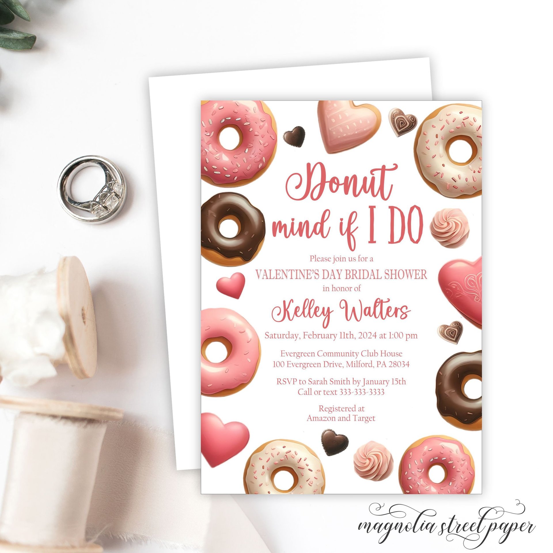 Donut Bridal Shower Invitation, Valentine's Day Shower