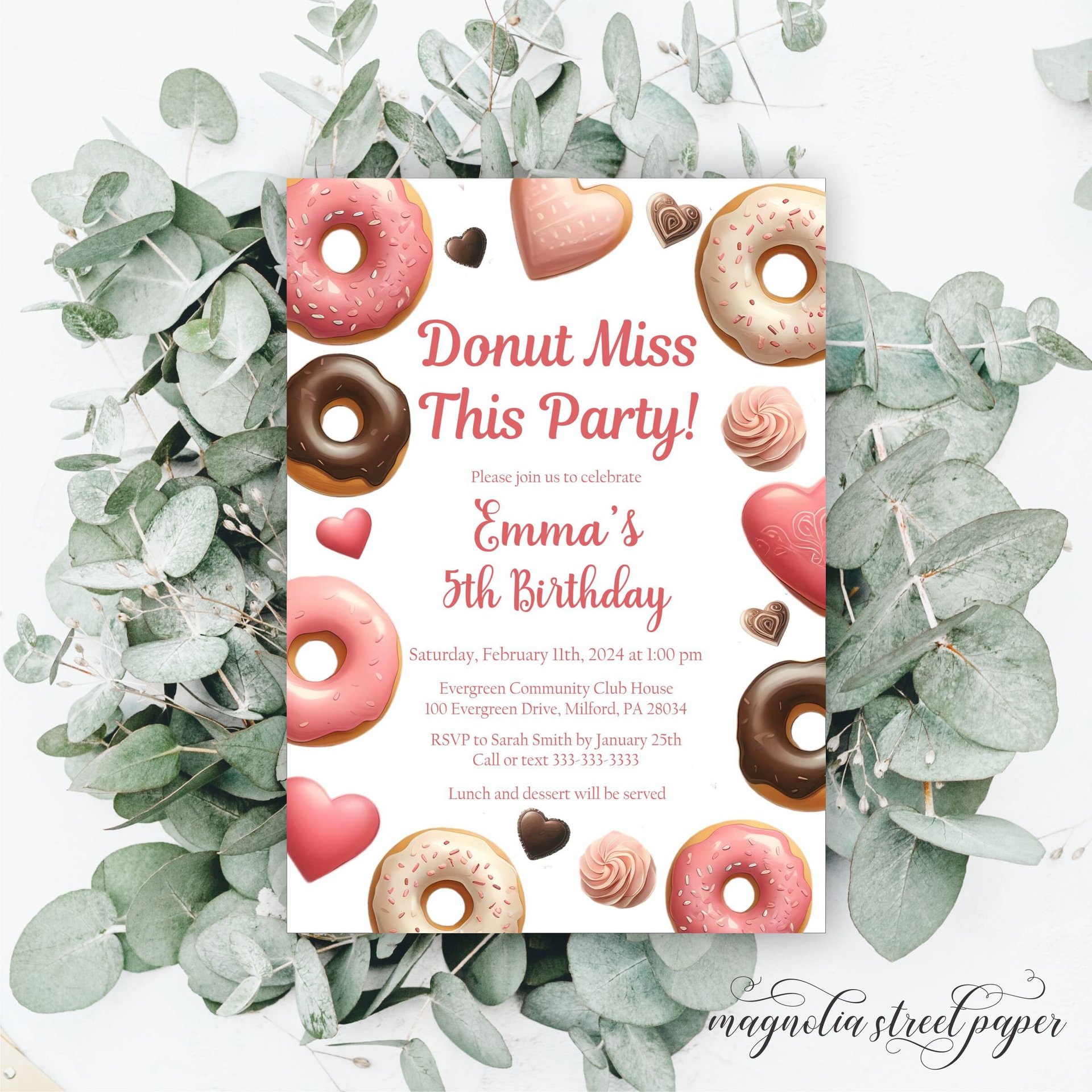 Donut Birthday Party Invitation, Donut Miss This Party, Valentine's Day