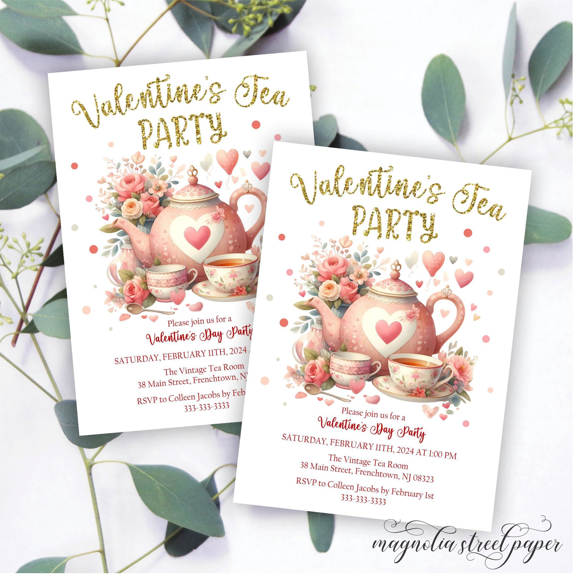 Valentine's Day Tea Party Invitation, Galentine's Brunch and Tea