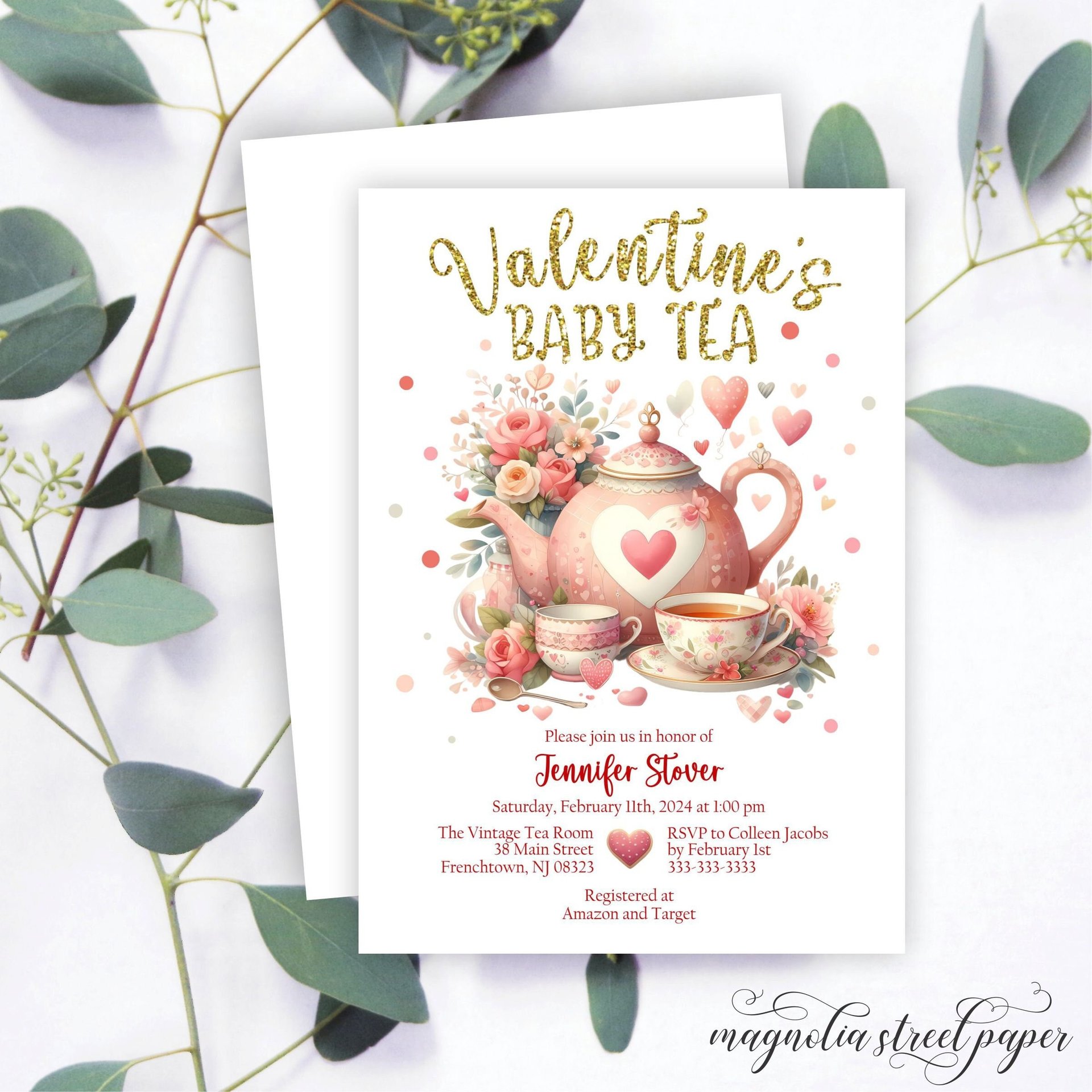 Valentine's Baby Tea Shower Invitation, February Baby Girl Shower