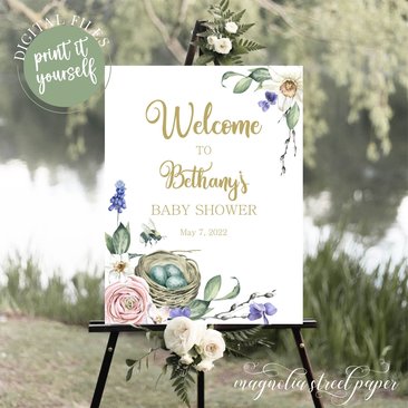 Spring Baby Shower Welcome Sign, Watercolor Spring Flowers