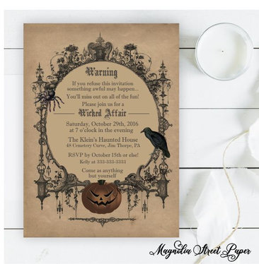 Gothic Halloween Invitation, Spooky Vintage Masquerade Party Invite