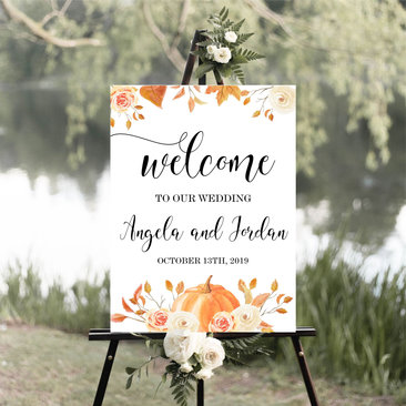 Fall Wedding Welcome Sign, Pumpkin, Autumn Leaves Printable