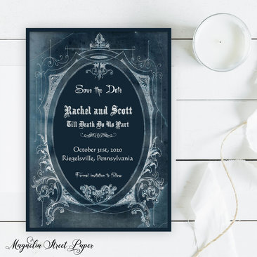 Vintage Halloween Save the Date, Spooky Goth Wedding Announcement