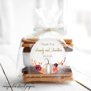 White Pumpkin Fall Wedding Thank You Stickers, 2, 2.5 or 3 Inch Matte Labels