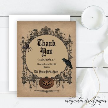 Halloween Gothic Thank You Cards, Printed Note Cards Till Death Do Us Part