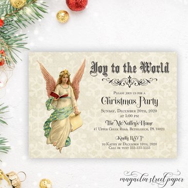 Vintage Angel Christmas Party Invite, Religious Event or Open House