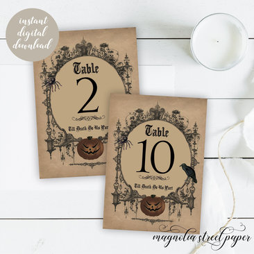 Halloween Gothic Table Numbers, Printable Tables 1 - 15