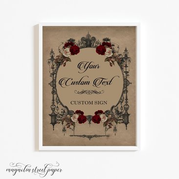 Custom Gothic Wedding Sign, Elegant Vintage Goth Halloween Printable