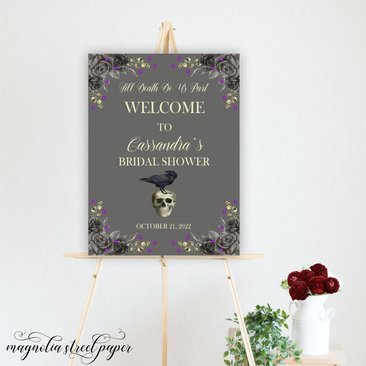 Halloween Gothic Bridal Shower Welcome Sign, Skull and Raven