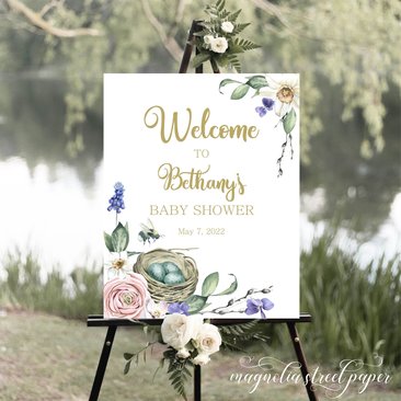 Spring Baby Shower Welcome Sign, Watercolor Spring Flowers
