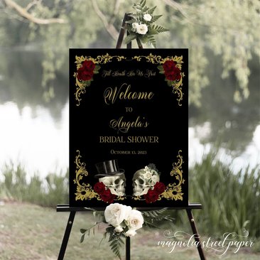 Halloween Gothic Bridal Shower Welcome Sign, Skull Couple