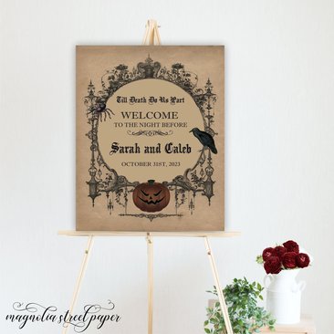 Halloween Gothic Rehearsal Dinner Party Welcome Sign, The Night Before Printable