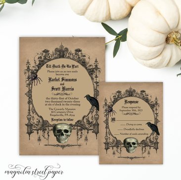 Halloween Gothic Wedding Invitation, Till Death Do Us Part Spooky Wedding Suite