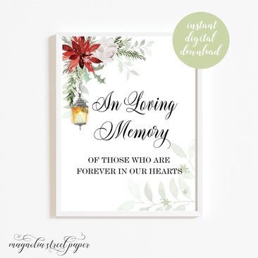 Printable Winter In Loving Memory Sign, Wedding Table Signage