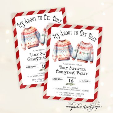 Ugly Sweater Christmas Party Invitation, It's About To Get Ugly Holiday Invite