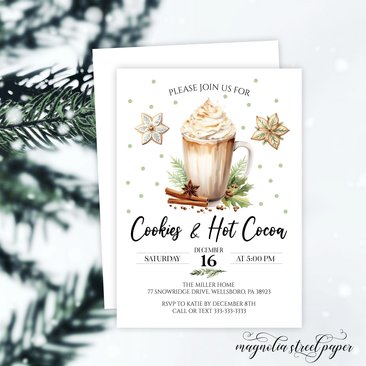 Cookies and Hot Cocoa Holiday Party Invitation, Cookie Exchange