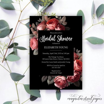 Elegant Black and Red Bridal Shower Invitation