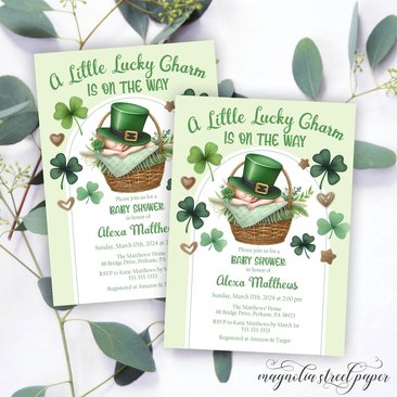 St. Patrick's Day Baby Shower Invitation, Little Charm Is On The Way