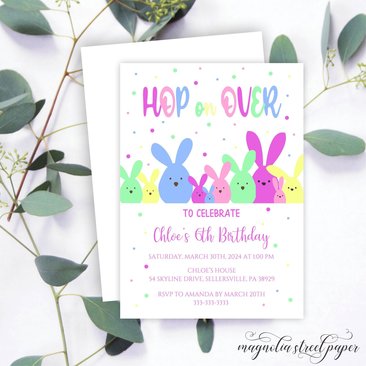 Easter Birthday Invitation, Hop On Over to Celebrate