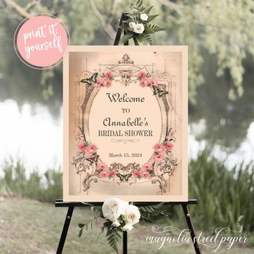 Shabby Vintage Bridal Shower Welcome Sign, Elegant and Romantic