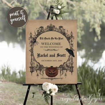 Halloween Gothic Wedding Welcome Sign, Spooky Vintage Printable