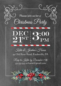 Vintage Chalkboard and Holly Christmas Party Invitation