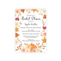 Fall Leaves and Pumpkin Bridal Shower Invitation, Blush Floral 
