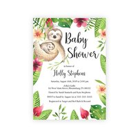 Sloth Baby Shower Invitation, Tropical Jungle Themed Gender Neutral Baby Invite