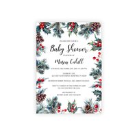 Rustic Pine and Holly Winter Baby Shower Invitation